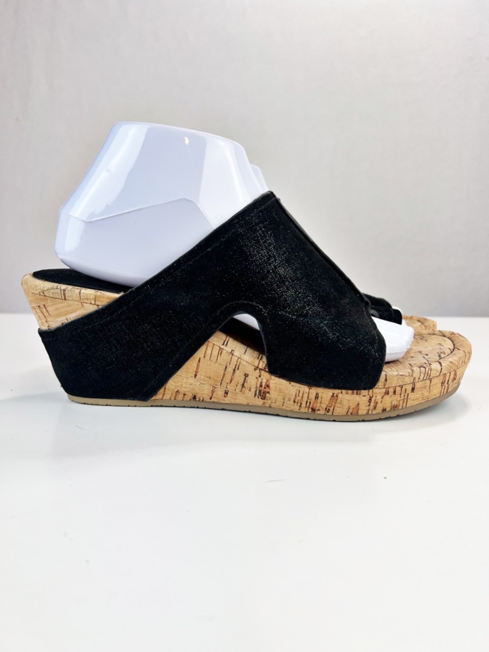 Donald Pliner Gyer Wedge Sandal Black Leather Size 10 Cork Slip-on